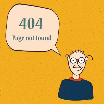 404 error page. Funny 404 error symbol with cartoon character of man. Stock Illustration