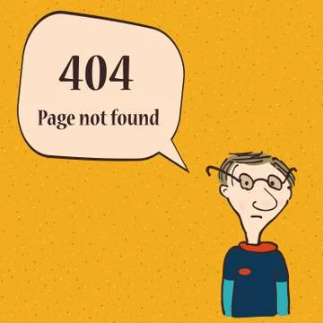 404 error page. Funny 404 error symbol with cartoon character of man. Stock Illustration