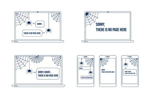 404 error page with funny spider inside laptop Stock Illustration