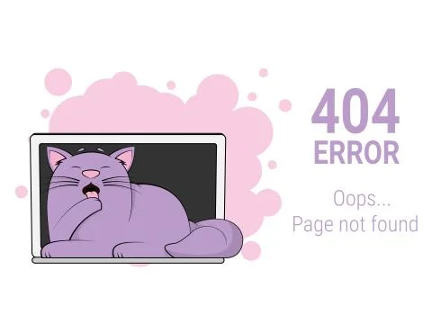 404 error page not found. Funny fat cat it at laptop Stock Illustration
