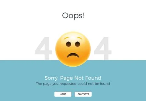404 error page not found. Emoji sad smile. Vector illustration web design of 404 Stock Illustration
