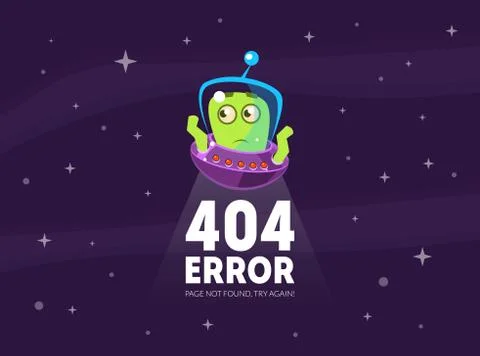 404 Error, Page Not Found, Try Again Banner Template with Cute Funny Alien in イラスト素材