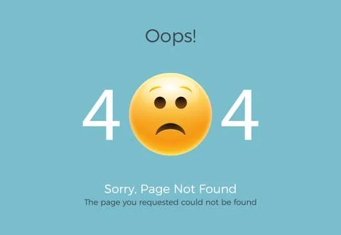 404 error page not found. Emoji sad smile. Vector illustration web design of 404 Illustrazione stock
