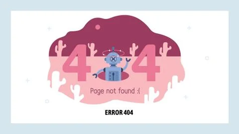 404 error page not found concept. Broken robot text warning. Vector web site Stock Illustration