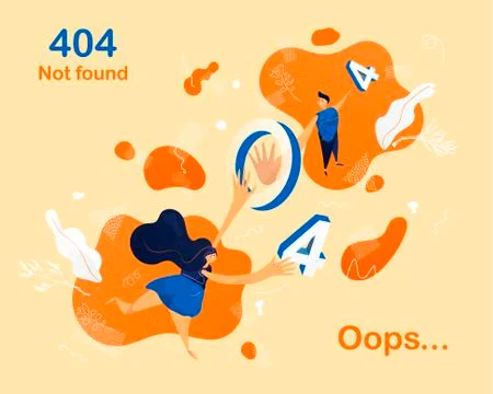 404 error page not found concept illustration. A girl and a man try to reach Stock Illustration