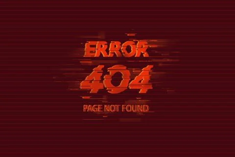 404 error page not found on red background, glitch effect Stock Illustration