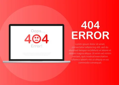404 error page not found isolated in red background. Vector illustration. Stock Illustration
