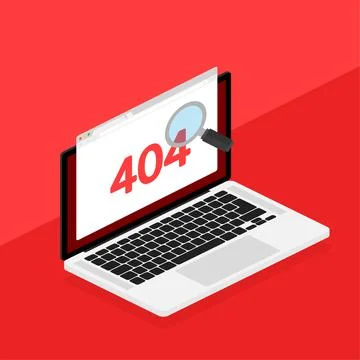 404 error page not found isolated in red background. Vector illustration. Иллюстрация