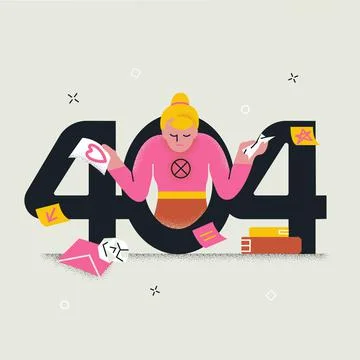 404 Error. Page not found. screen with upset blonde woman Stock Illustration