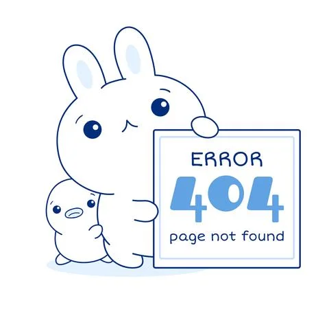 404 error Page not found. Sad kawaii bunny and duckling with Err Stock-Illustration