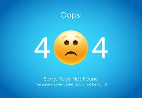 404 error page not found. Emoji sad smile. Vector illustration web design of 404 스톡 일러스트