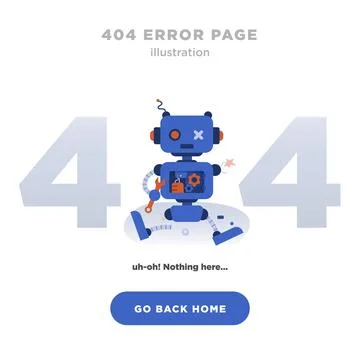 404 Error Page Not Found Design with Broken Robot Stock Illustration