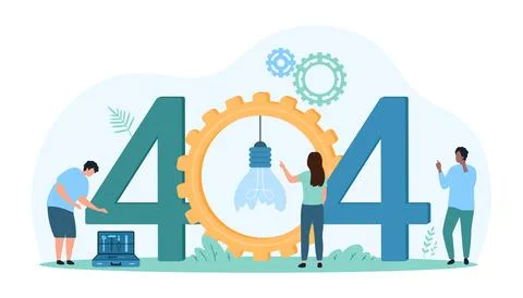 404 error page not found, tiny people of maintenance computer service and Stock Illustration