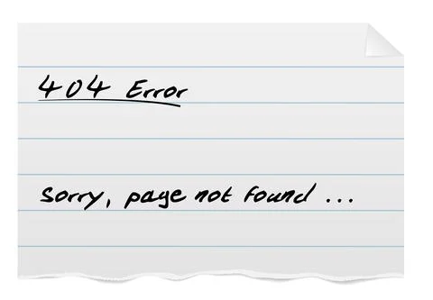 404 error page template, torn piece of ruled paper with handwritten text Stock Illustration