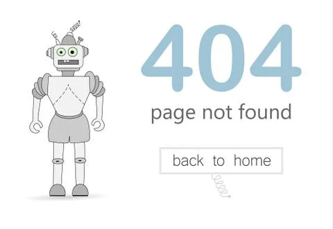 404 error page vector template for website. Illustration of a cartoon robot. Stock Illustration