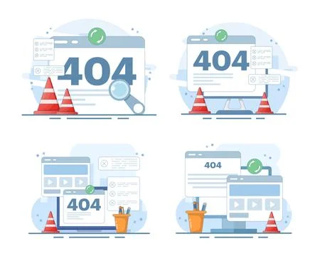 404 error resolution set illustrating website page redirection Stock Illustration