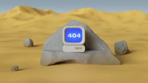 404 Error Screen in Surreal Desert Landscape 3D render seamless loop animation Stock Footage 322101878