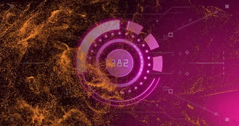 404 error text animation over circular digital interface with orange particles Stock Footage 305431868