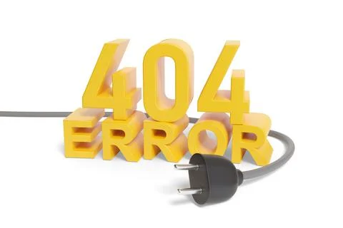 404 error text in three dimensions next to a plug on a white background. 3d i 库存插图
