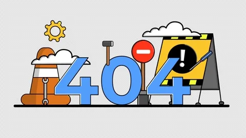 404 error under construction in a cartoon animation. Alpha channel. Loop Stock Footage 292694632