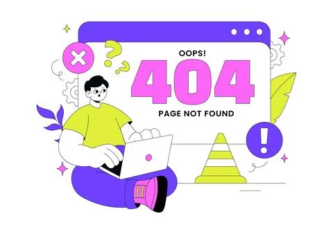 404 Error Vector Illustration Page Not Found Concept With Cute Characters U.. Stockillustratie