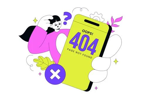 404 Error Vector Illustration Page Not Found Concept With Cute Characters U.. Stock-Illustration