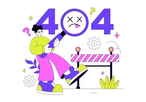 404 Error Vector Illustration Page Not Found Concept With Cute Characters U.. Stock-Illustration