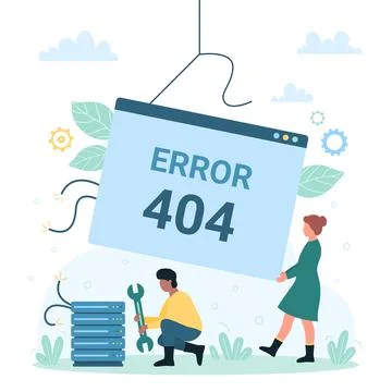 404 error, web page not found, tiny people holding wrench to repair problem of Stock Illustration