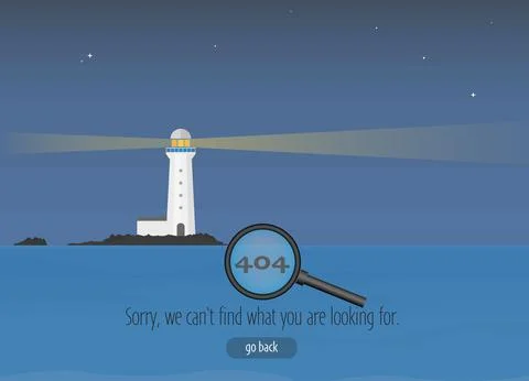 404 error webpage with lighthouse Illustrazione stock