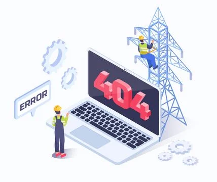 404 error with workers and laptop screen. Vector illustration Illustrazione stock