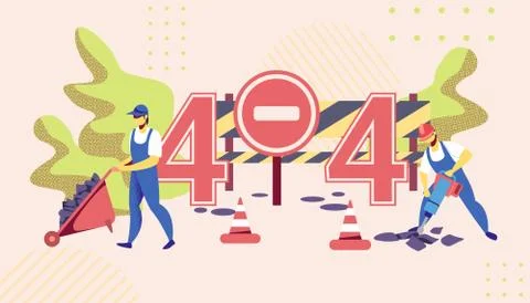 404 Error. Workers Destroying Asphalt, Road Repair Stock Illustration