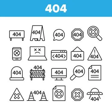 404 HTTP Error Message Vector Linear Icons Set Ilustración de archivo