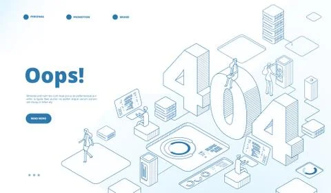 404 isometric page. Not working error, lost data or not found 404 problem Stock Illustration