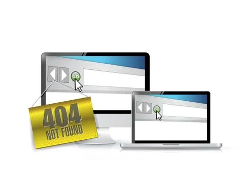 404 not found hanging banner over electronics. Stock Illustration