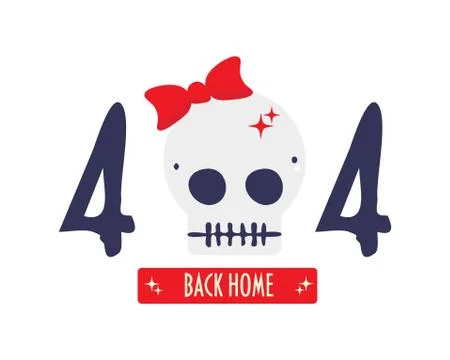 404 or Page Not Found funny vector template with cute skull. Lost Page icon. Stock Illustration