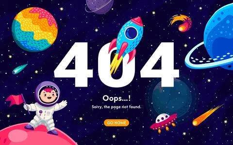 404 page, galaxy space landscape, stars, planets Stock Illustration