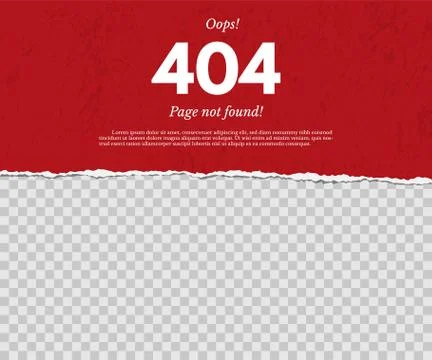 404 page not found concept. Red torn paper with text isolated on transparent Stock Illustration