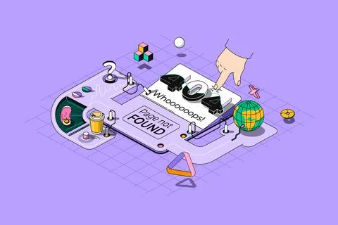 404 page not found concept 3d isometric outline web design. Tech support solving 스톡 일러스트