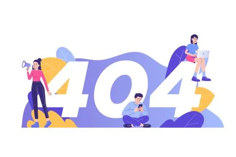404 page not found error concept. People characters around a big 404 symbol.  Stock Illustration