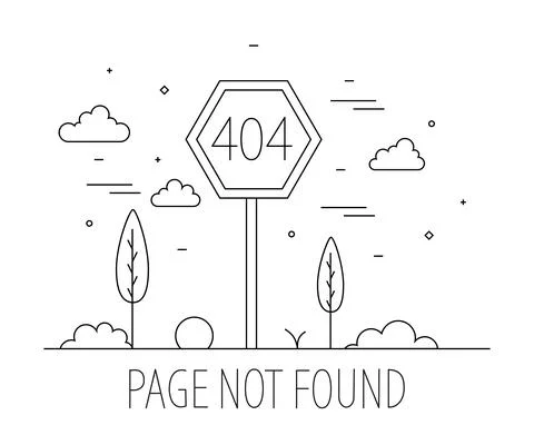 404 page not found. line art. Error 404 Vector illustration. Illustrazione stock