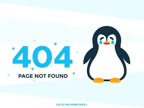 404 page not found vector template with crying pinguin Stock Illustration