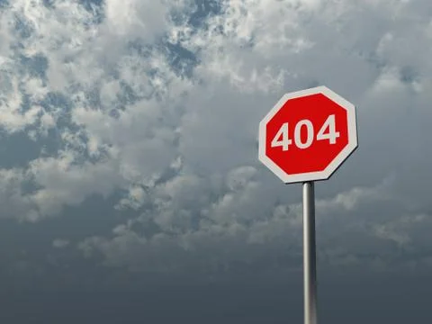 404 sign under cloudy  sky - 3d illustration Stock-Illustration