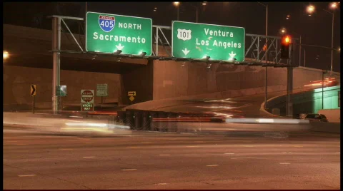 405 &amp; 101 Interchange at night Stock Footage 491321