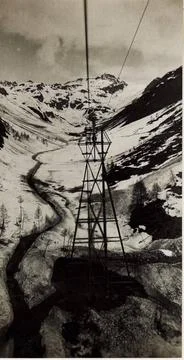 40m High Stand Upper Section Malga Strino Cable Car, started from the car.... Stock Photos