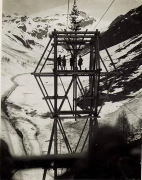 40m high support of the upper section of the Malga Strino cable car. . Cop... Stock Photos