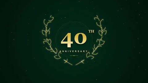 40th Anniversary Golden Logo Animation on Dark Green Background with Glowing Vídeos de archivo 344352953