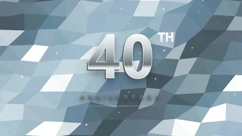 40th Anniversary Silver Metallic Text on Blue Polygonal Geometric Background Vídeos de archivo 344352956