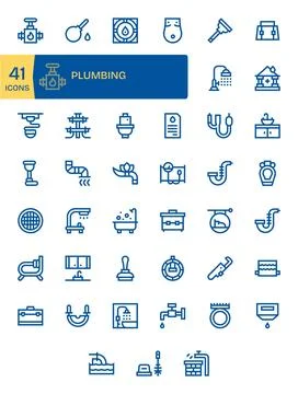41 128x128 Editable Vector Icons for Plumbing in Bold Line Theme Stock Illustration