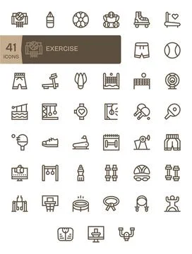 41 256x256 Vector Icons for Exercise with Pixel Optimized Bold Line clarity Stock Illustration