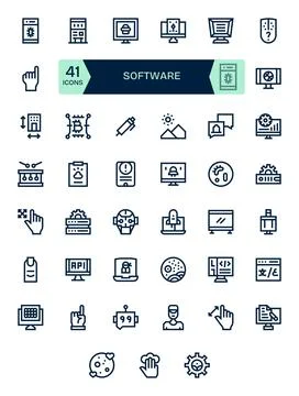 41 64x64 Vector Icons for Software with Grid Fitted Bold Line clarity Stock Illustration